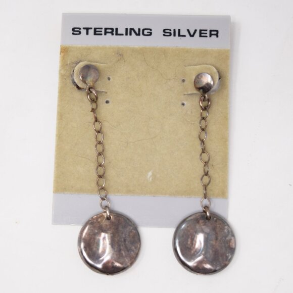 Sterling Silver Drop Earrings Pierced Round Boho Neutral Oval Dangle VTG Mom - Picture 11 of 13